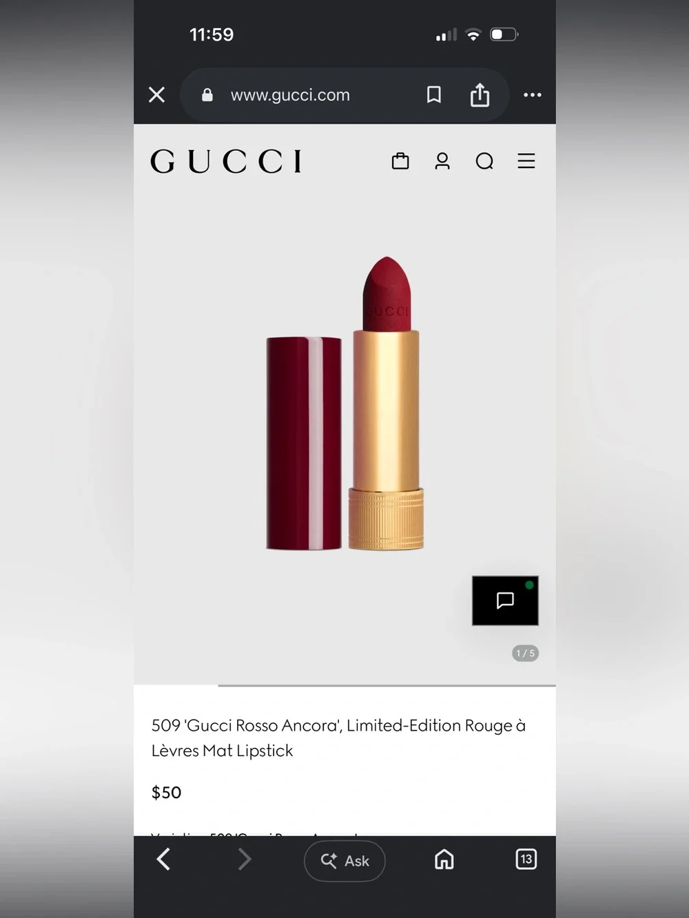 Gucci Rouge 509 Ancora Red Matte Lipstick